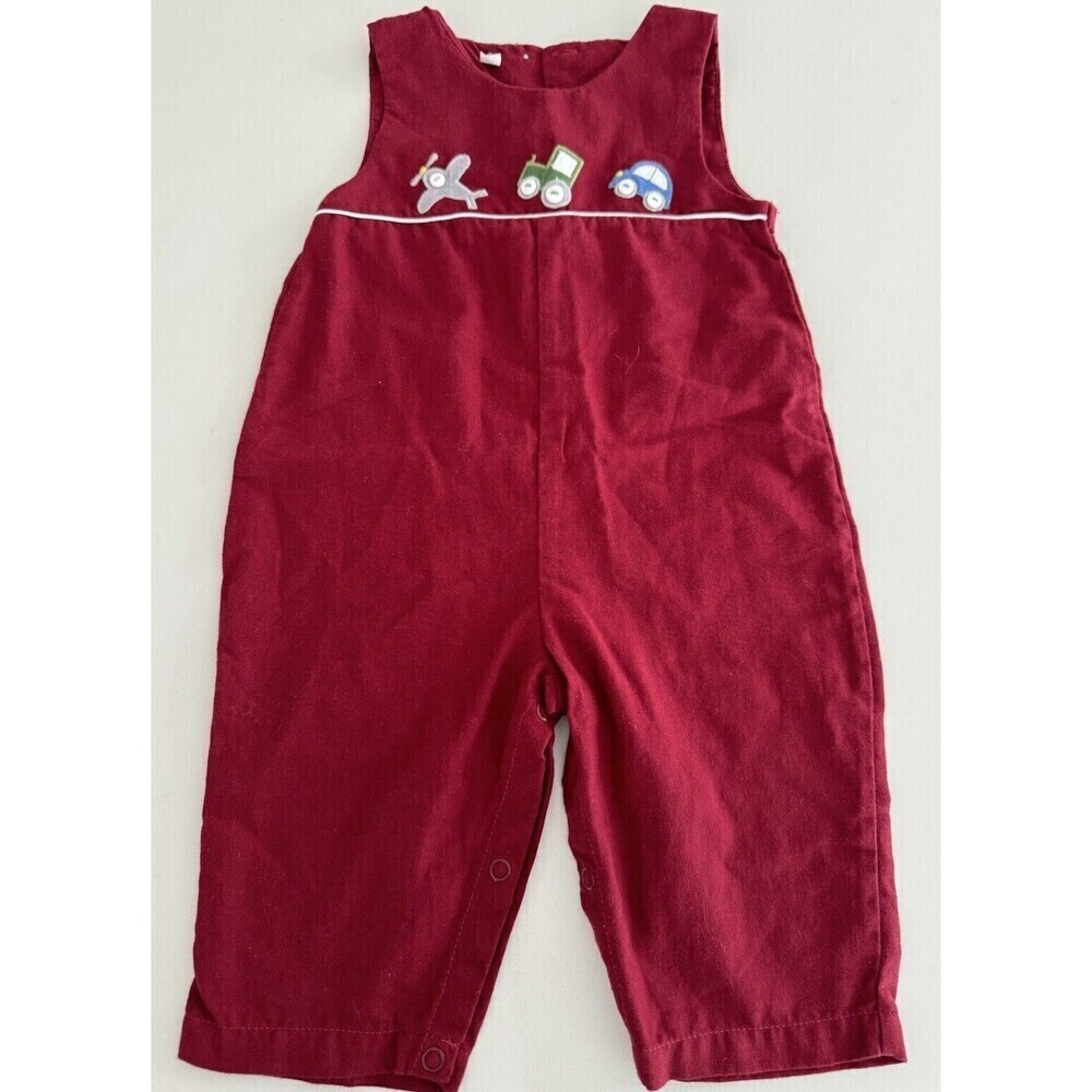 Vintage Kid's Red Bib Overalls Snaps 9M Health-tex Tagless handmade embroidering